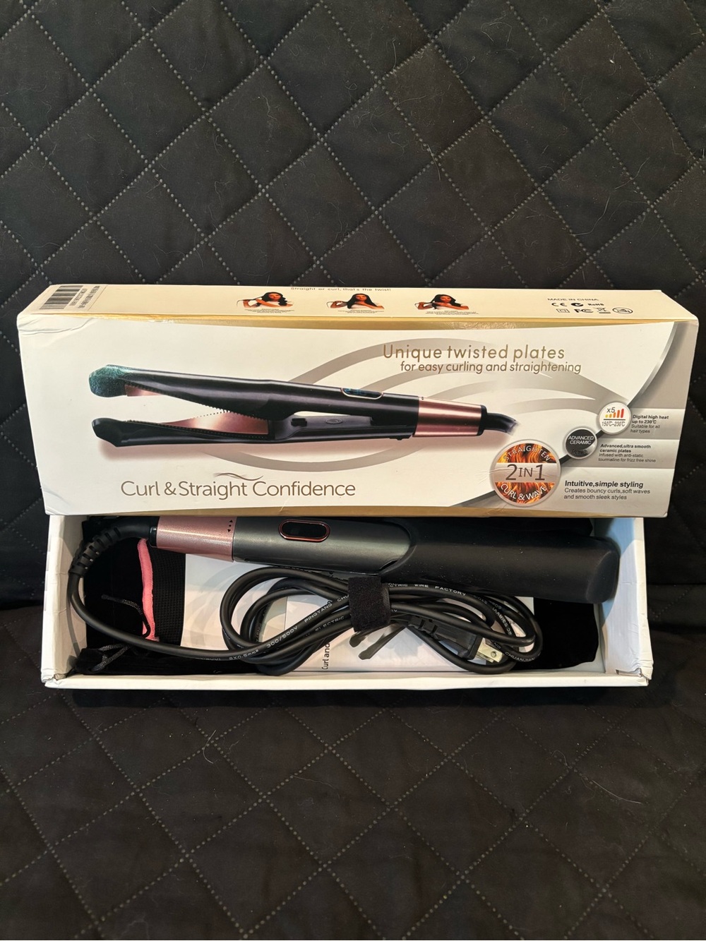 Curl & straight Confidence 2-in-1 Hair Styler in Black and Rose Gold